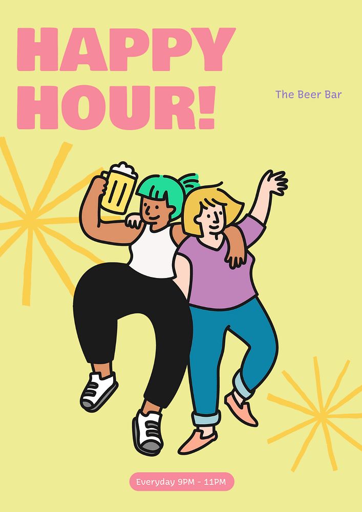 Happy hour  poster template, editable text & design