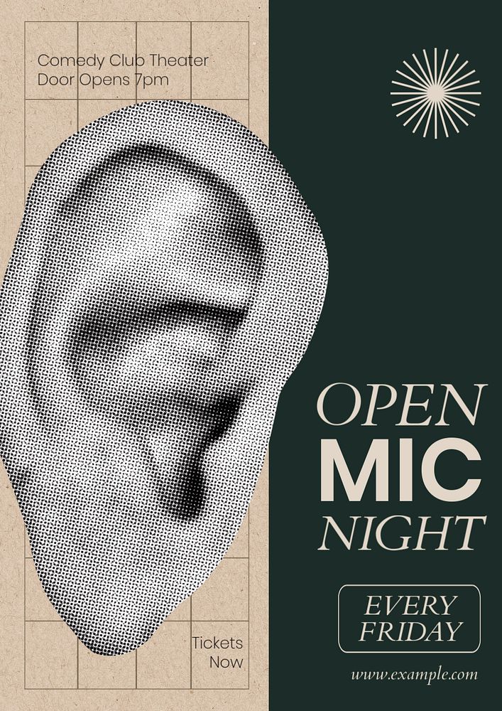 Open mic night poster template, editable text & design