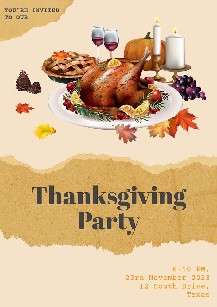 Thanksgiving party poster template, editable text & design