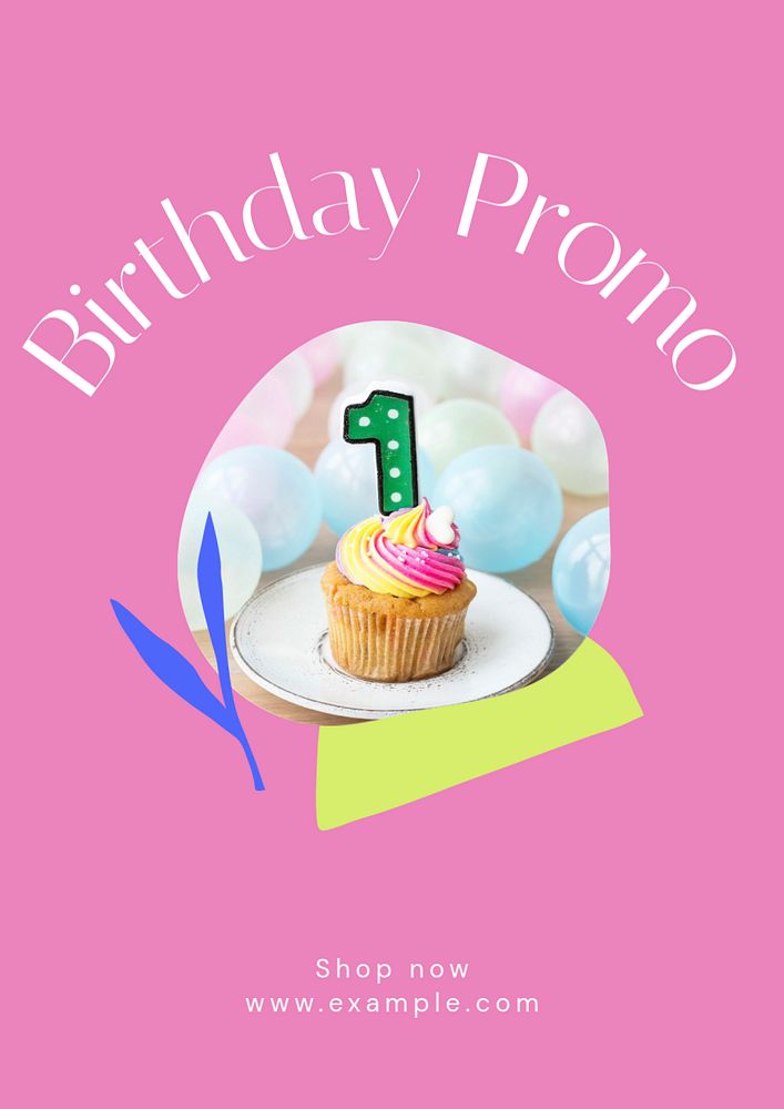 Birthday promo poster template, editable text & design