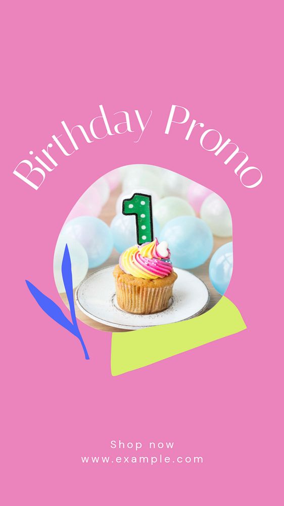 Birthday promo Instagram story template, editable text