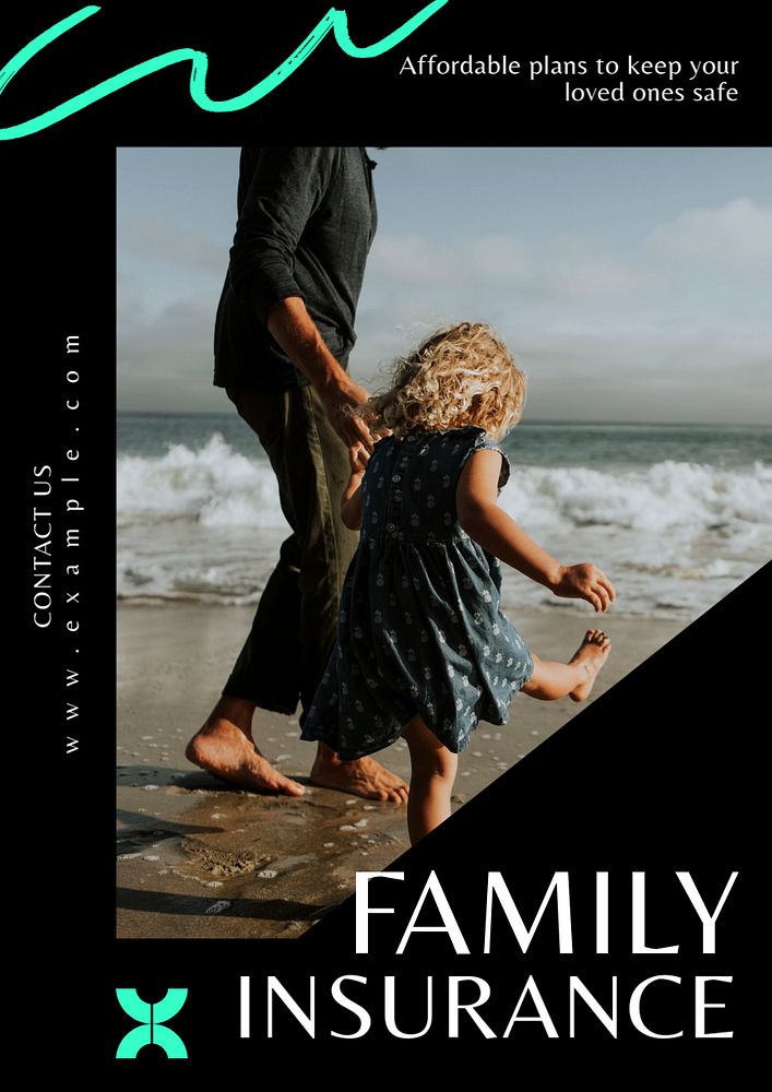 Family insurance poster template, editable text & design