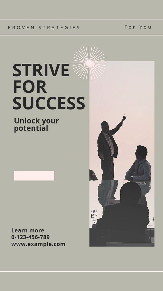 Strive for success Instagram story template, editable text