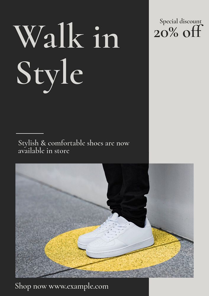 Walking shoes poster template, editable text & design