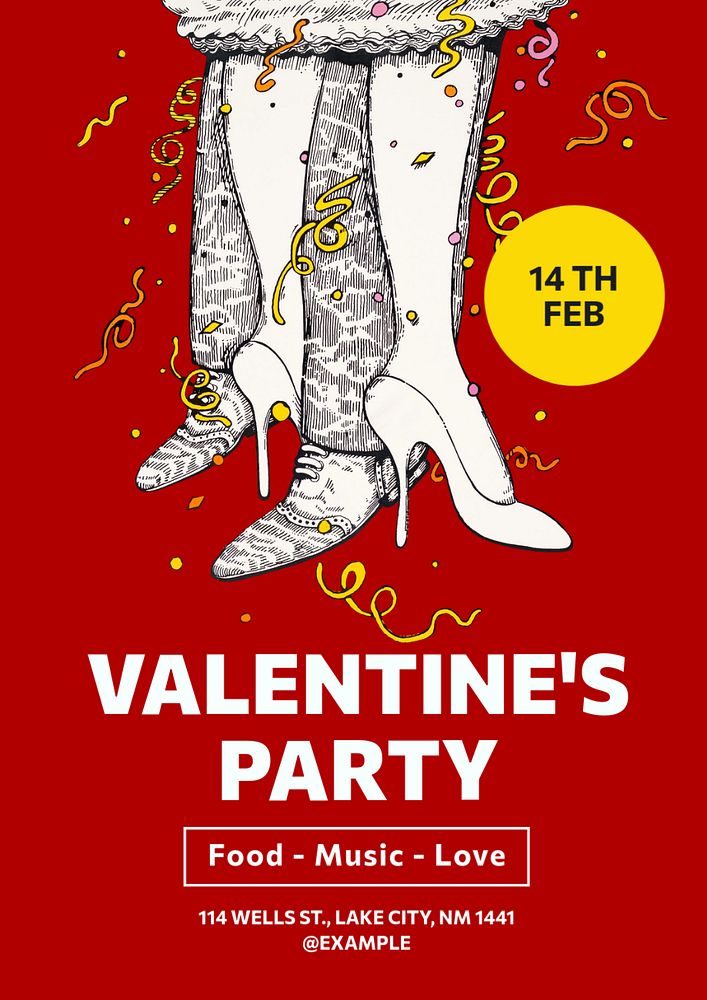 Valentine's party poster template, editable text & design