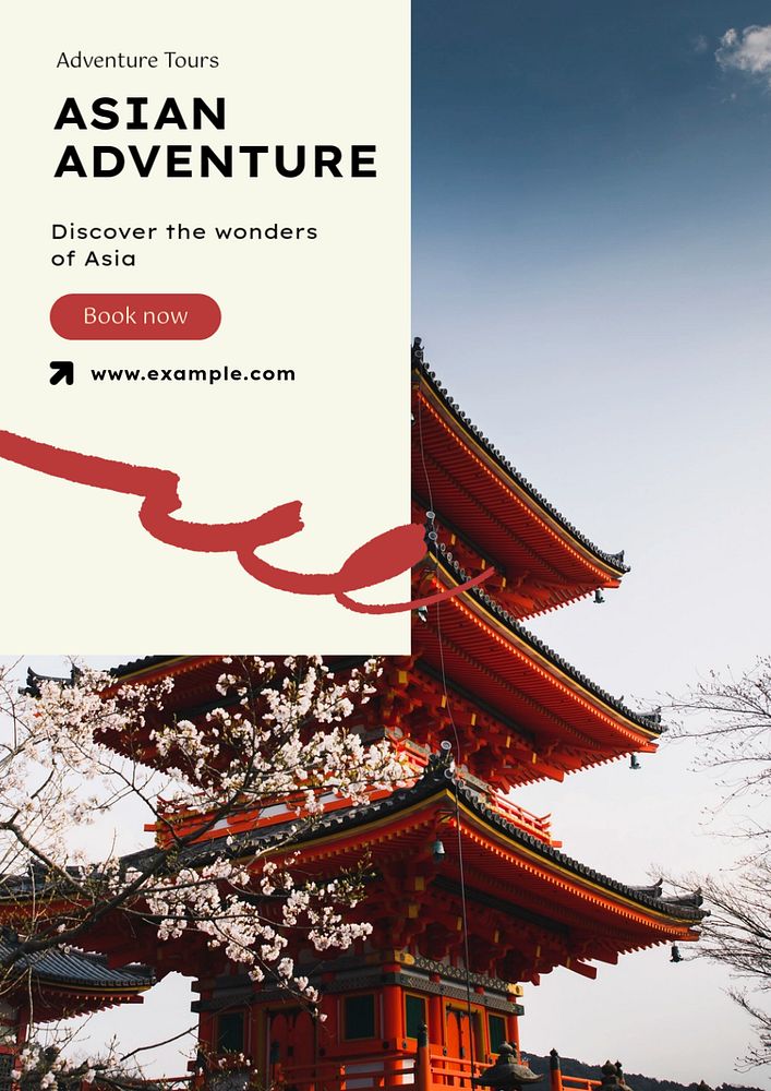 Asian adventure poster template, editable text & design