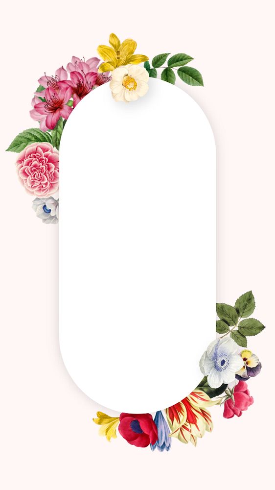 Botanical oval frame mobile wallpaper, editable flower illustration