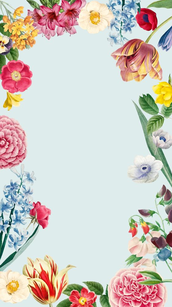 Colorful floral frame mobile wallpaper, editable botanical design