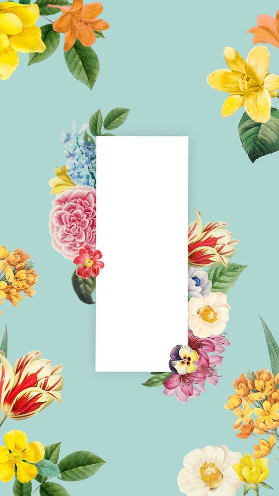 Editable floral frame mobile wallpaper, botanical illustration