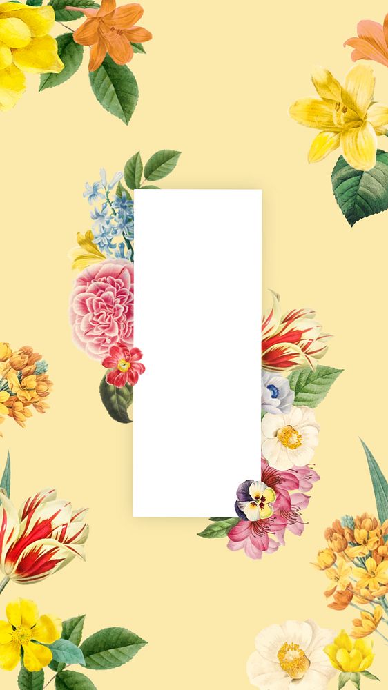 Editable floral frame mobile wallpaper, botanical illustration