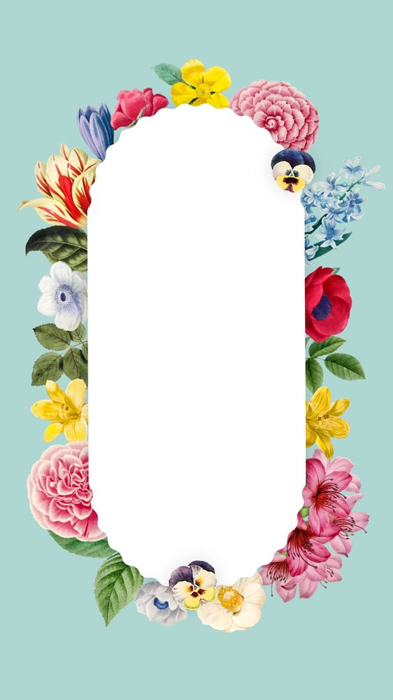 Botanical oval frame mobile wallpaper, editable flower illustration