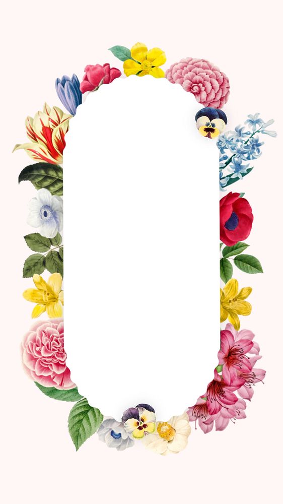 Flower oval frame mobile wallpaper, editable botanical illustration