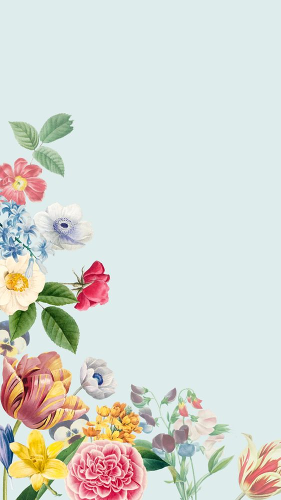 Colorful flower border mobile wallpaper, editable botanical design