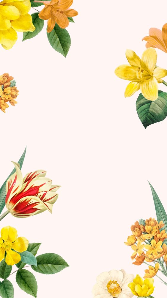 Yellow flower border mobile wallpaper, editable  botanical design