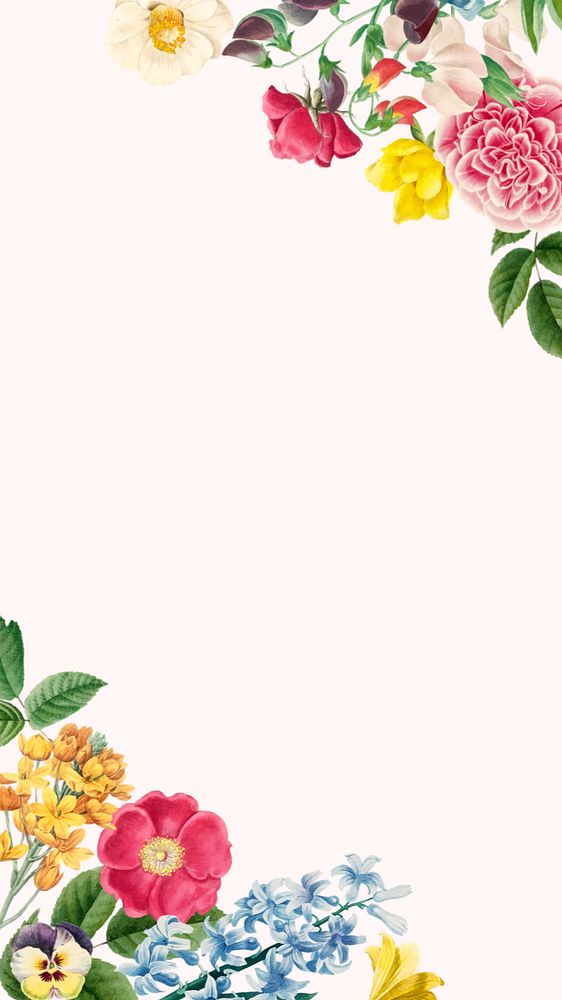 Colorful flower border mobile wallpaper, editable botanical design