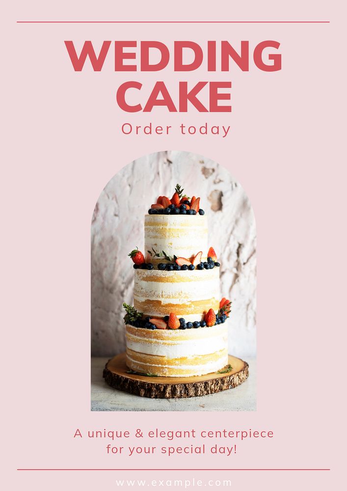 Wedding cake poster template, editable text & design