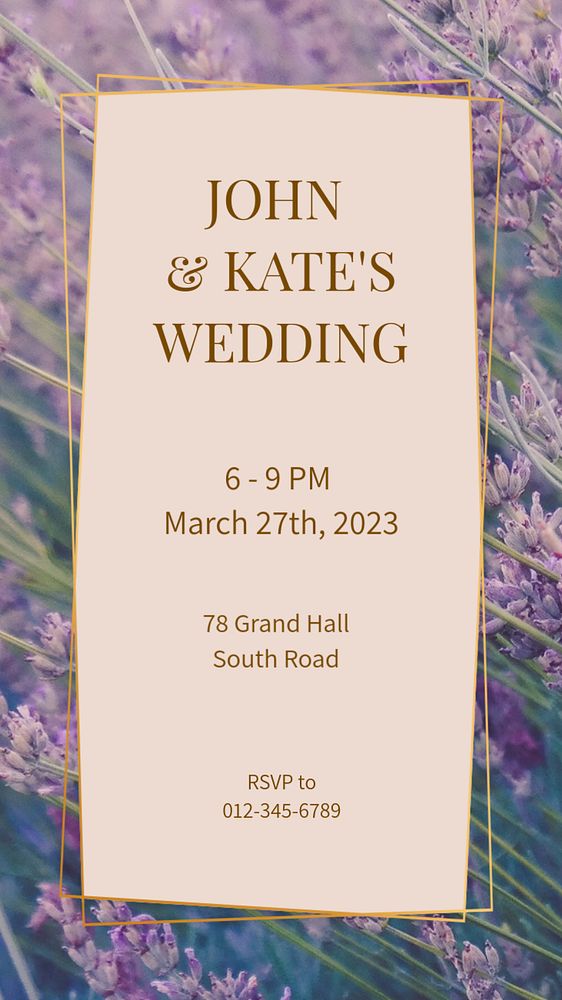 Wedding invitation Instagram story template, editable text