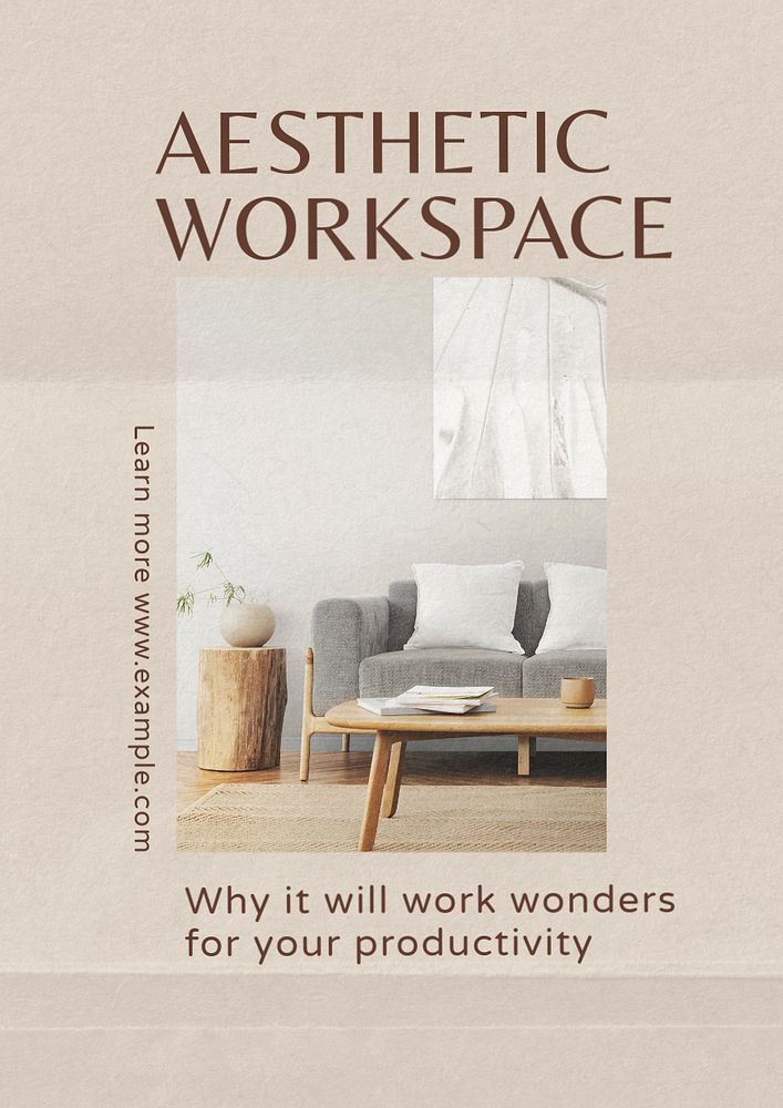 Aesthetic workspace poster template, editable text & design