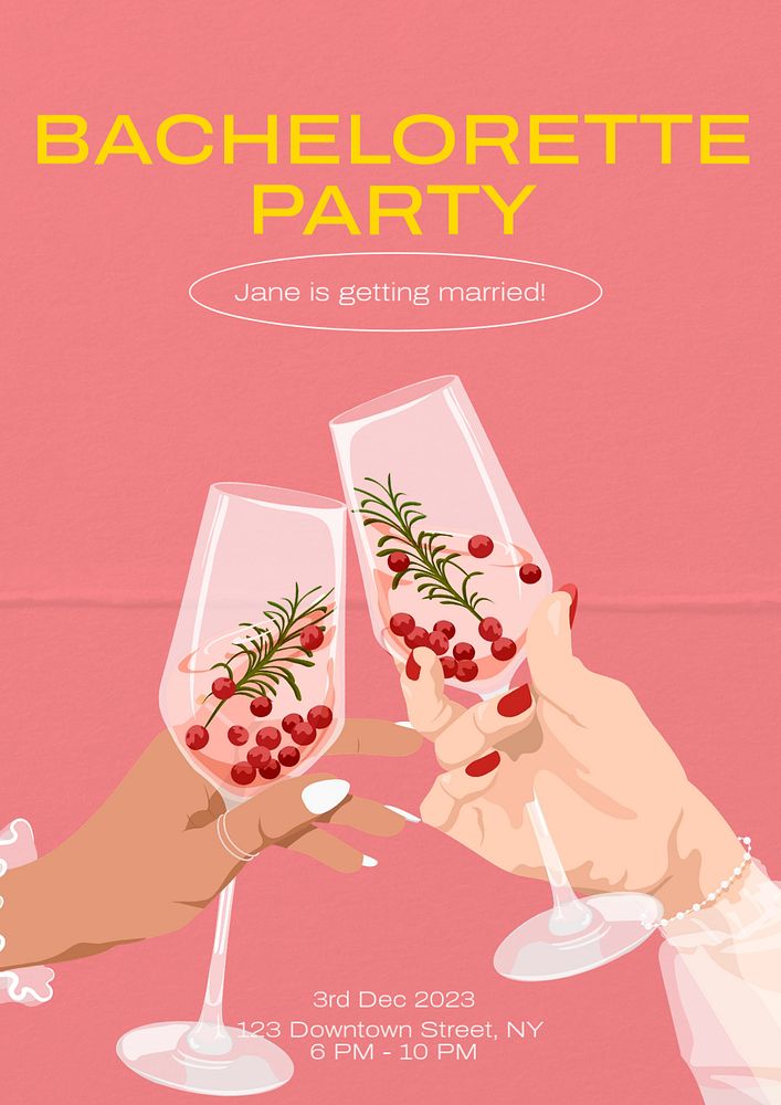 Bachelorette party poster template, editable text & design