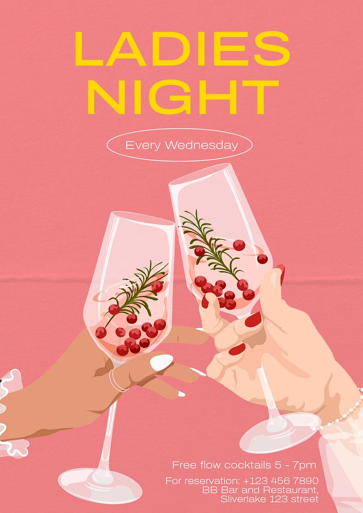 Ladies night poster template, editable text & design