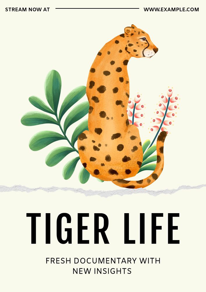 Tiger documentary poster template, editable text & design