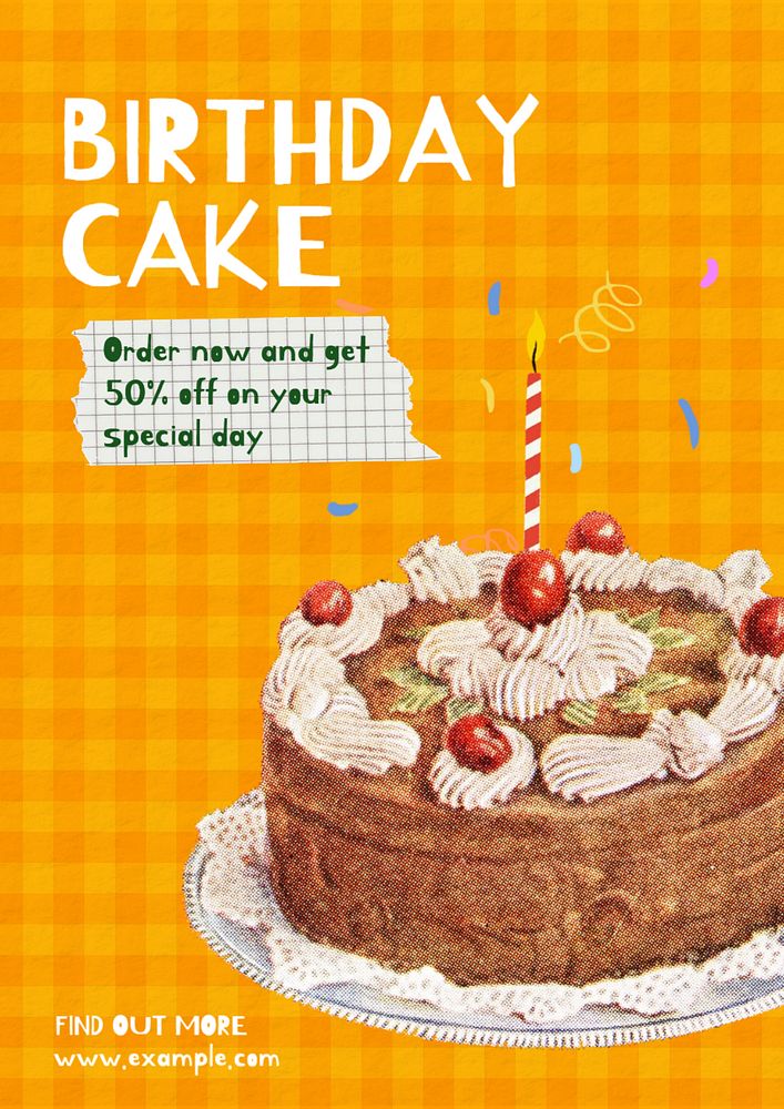 Birthday cake poster template, editable text & design