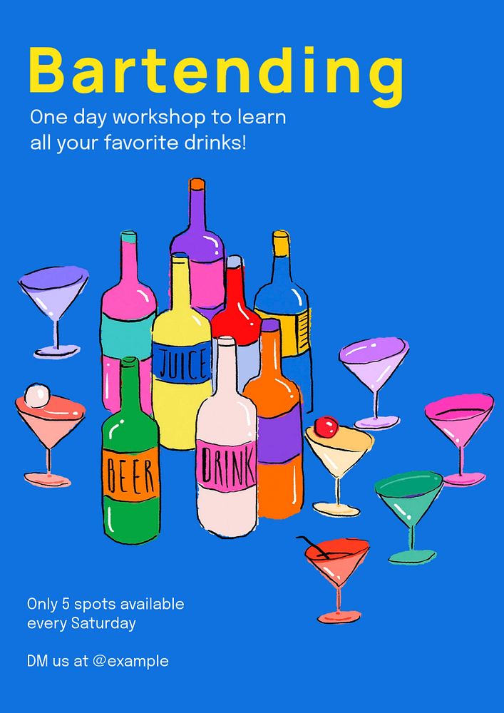 Bartending workshop poster template, editable text & design