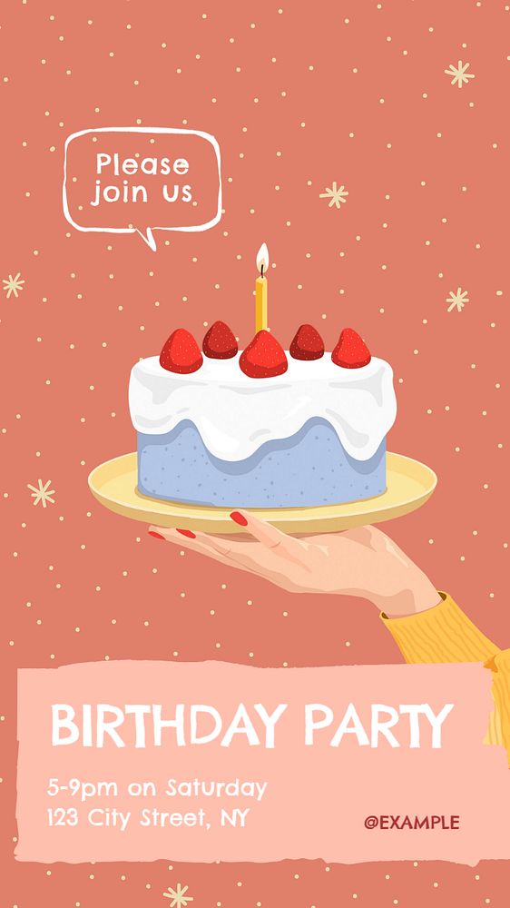 Birthday party Instagram story template, editable text