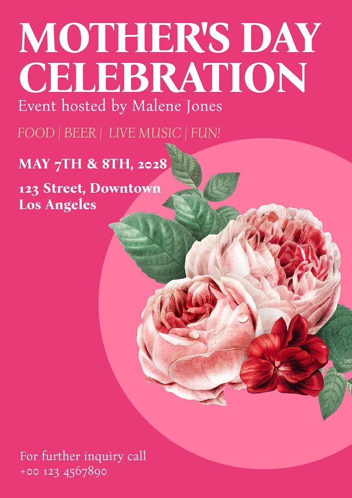 Mother's day event poster template, editable text & design