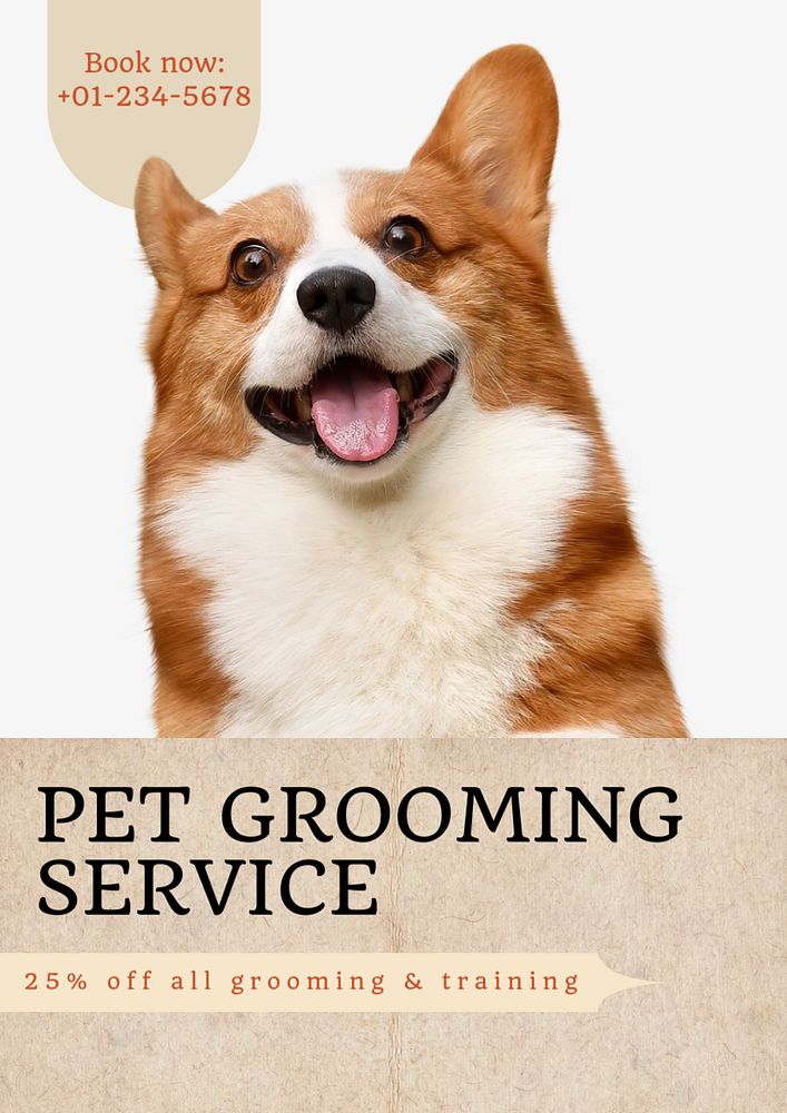 Pet grooming poster template, editable text & design