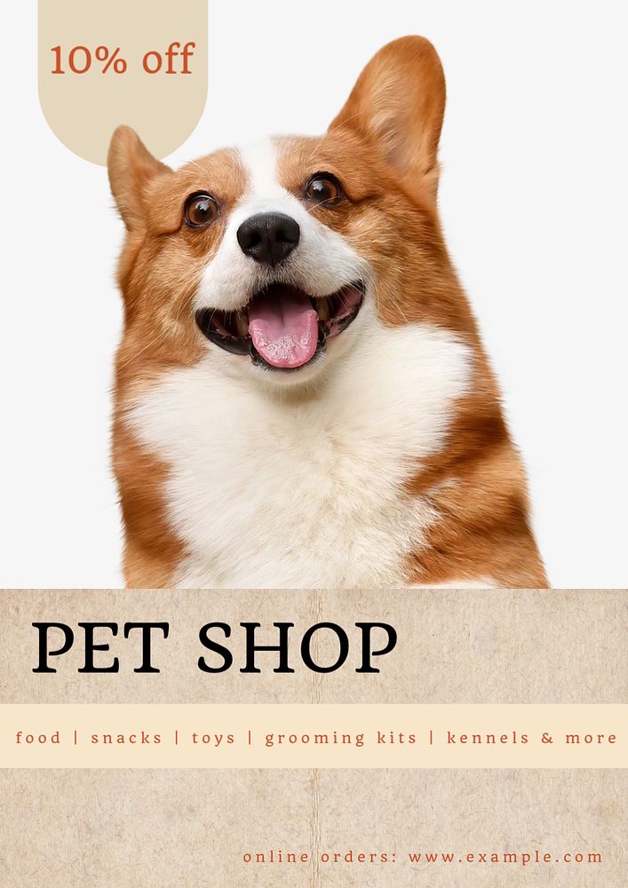 Pet shop poster template, editable text & design