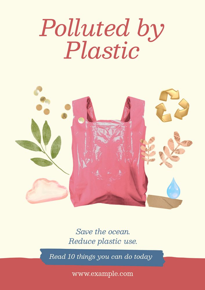 Plastic pollution poster template, editable text & design