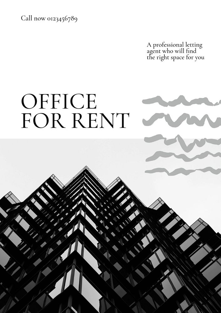 Office for Rent poster template, editable text & design