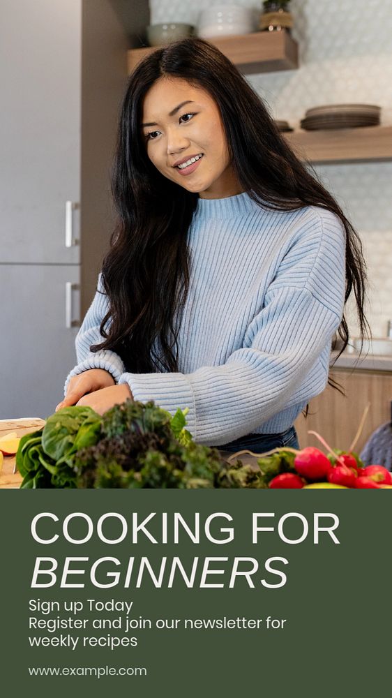 Cooking for beginners Instagram story template, editable text