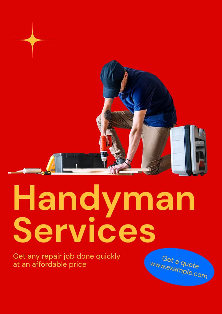 Handyman services poster template, editable text & design