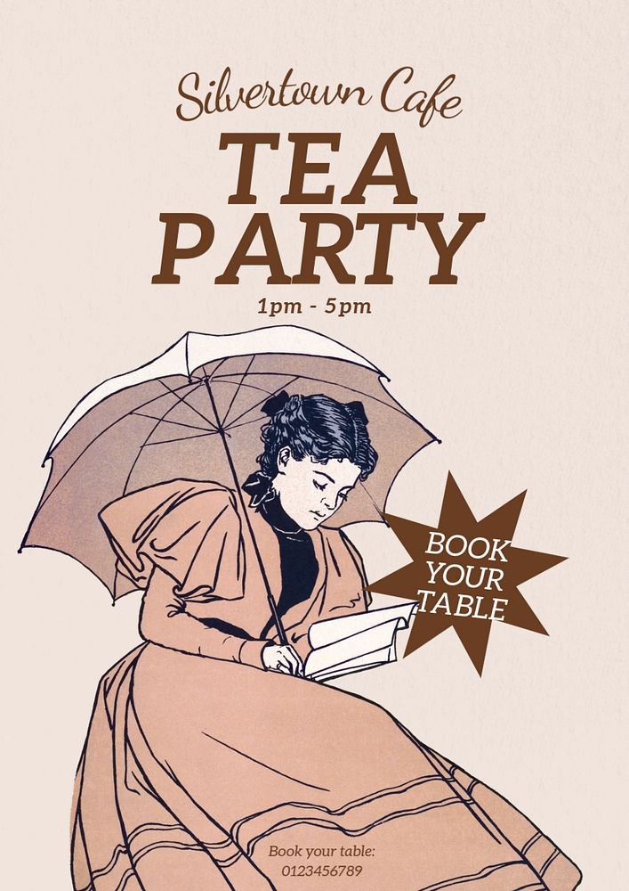 Tea party poster template, editable text & design