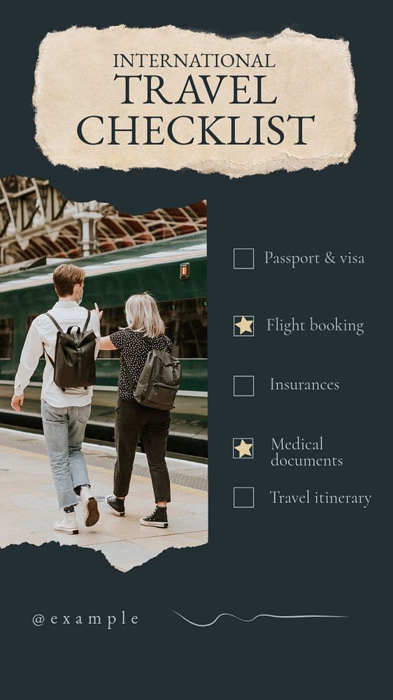 International travel Instagram story template, editable text