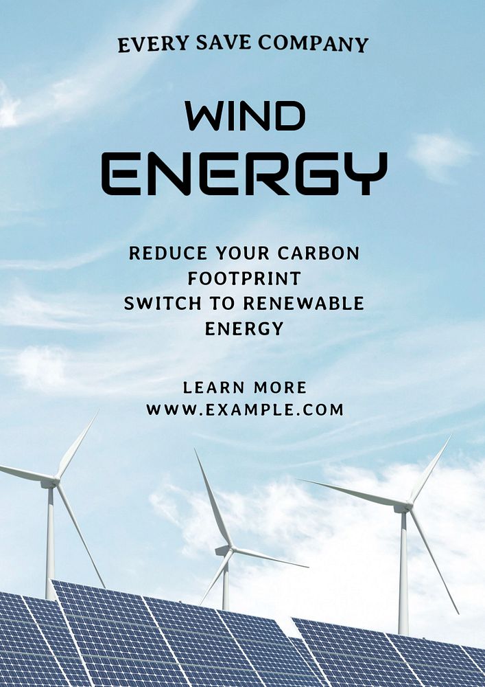 Wind energy poster template, editable text & design