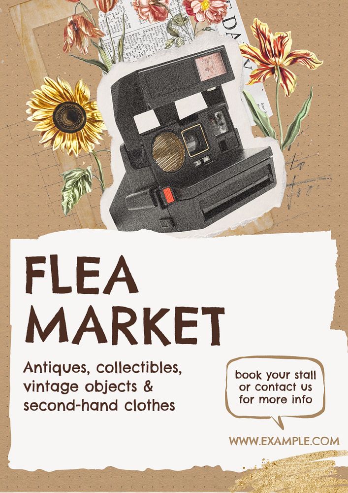 Flea market poster template, editable text & design