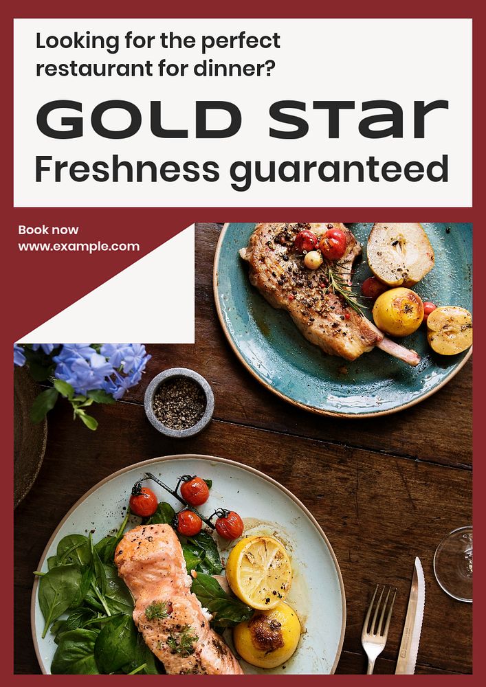 Gold star restaurants poster template, editable text & design