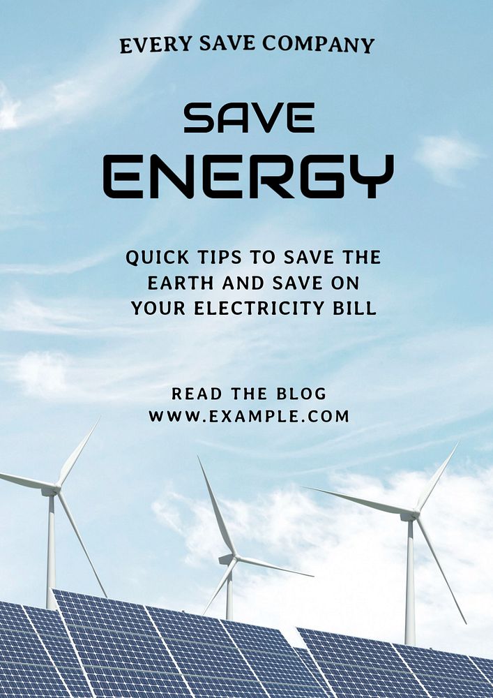 Save energy poster template, editable text & design