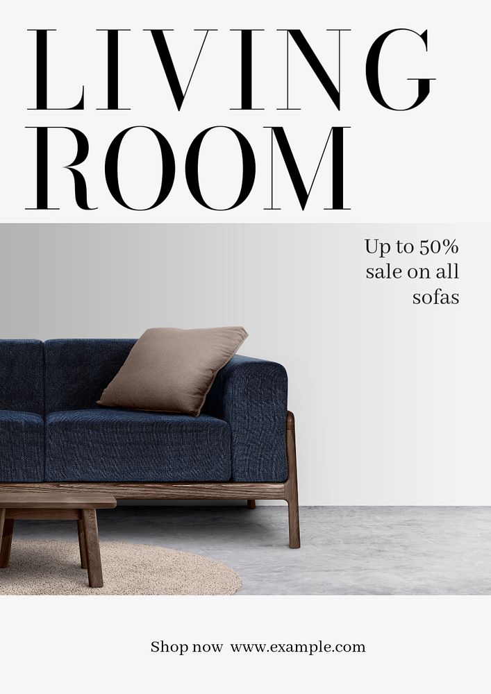 Living room sale poster template, editable text & design