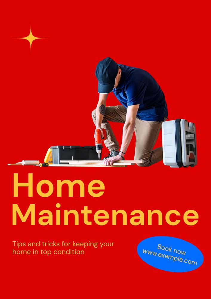 Home maintenance poster template, editable text & design