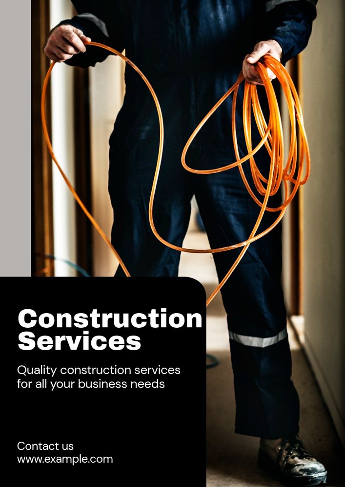 Construction services poster template, editable text & design