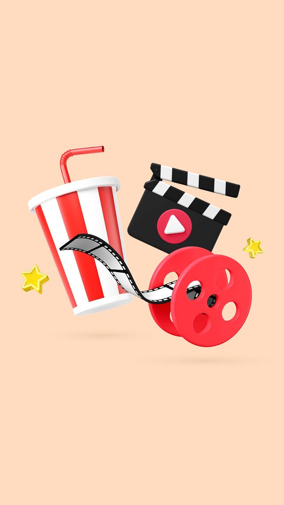 3D film entertainment collage, element editable illustration