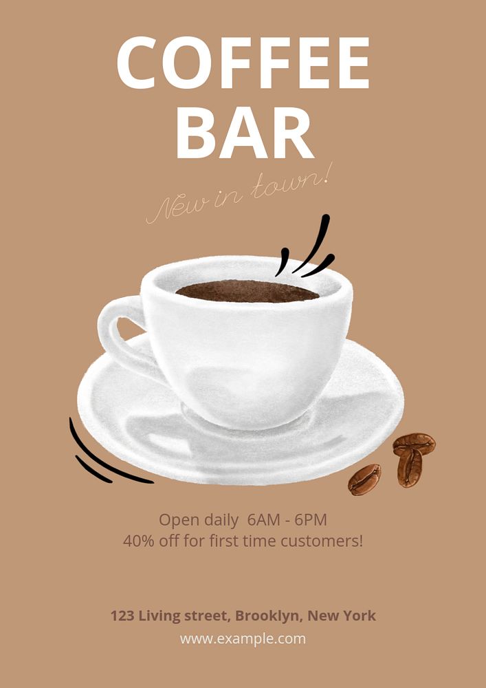 Coffee cafe poster template, editable text & design