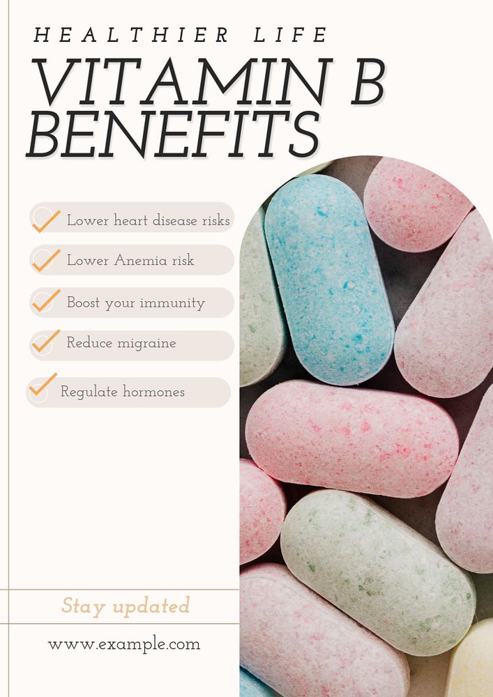 Vitamin benefits  poster template, editable text & design