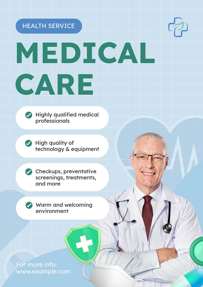 Medical care poster template, editable text and design