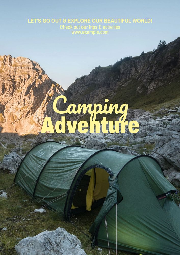 Camping adventure poster template, editable text and design