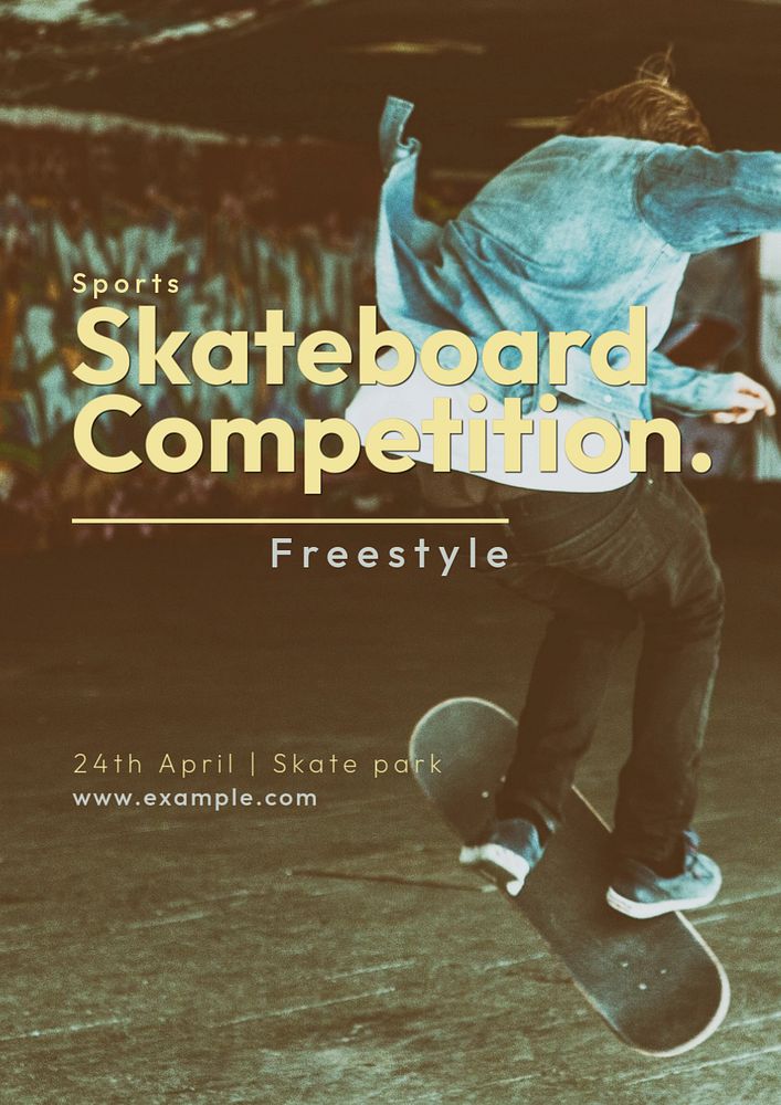 Skateboard competition poster template, editable text and design